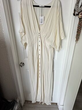 Showpo Cream Button-Down V-Neck Maxi Dress